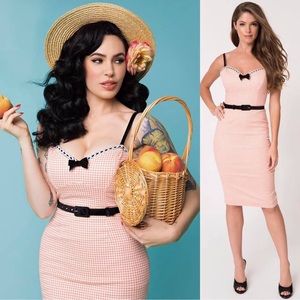 MP x UV peach gingham wiggle dress